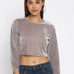 Mayra Grey Back Cut Out Velvet Crop Top-picture-33