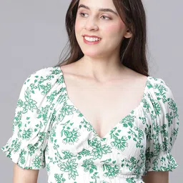 Oxolloxo Floral Printed Bell Sleeve Crepe Crop Top-image-37
