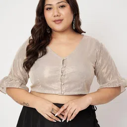 studio rasa Striped Puff Sleeve Sheen Crop Top image 1