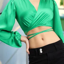 DressBerry Satin Sparkle Wrap Crop Top-image-21