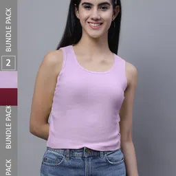 FBAR Pack Of 2 Rib Round Neck Cotton Tops-picture-35