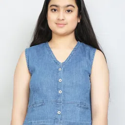 VYN Girls V-Neck Denim Cotton Crop Top-image-7
