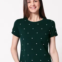 Zeyo Women Green Printed Raw Edge Cotton Crop T-shirt-picture-34