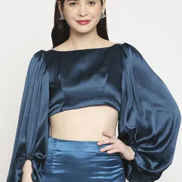 AMMARZO Women Bishop Sleeves Satin Crop Top-picture-24