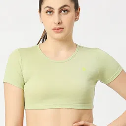 Lovable Sport Round Neck Ribbed Fitted Crop Top-image-71