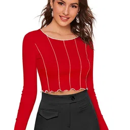 sanjana  silk SANJANA SILK Vertical Stripes Round Neck Fitted Crop Top-picture-24