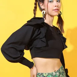 Basics By Tokyo Talkies Black Ruffles Crop Top image 1