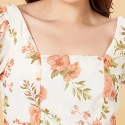 Honey by Pantaloons Floral Print Square Neck Puff Sleeve Smocked Regular Crop Top image 2