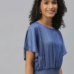 SHOWOFF Blue Denim Blouson Crop Top image 2