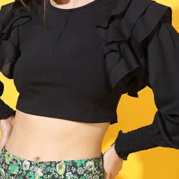 Basics By Tokyo Talkies Black Ruffles Crop Top image 2