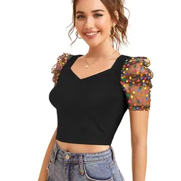 Sitanjali Puff Sleeves Fitted Crop Top image 2