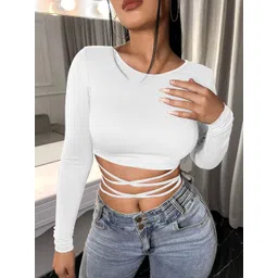 Stylecast X Slyck Long Sleeves Tie-Ups Fitted Crop Top image 3