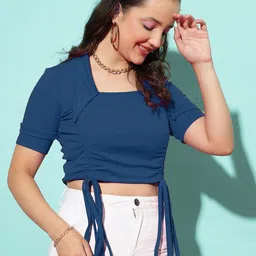 Selvia Shirt Collar Ruched Crop Top image 4