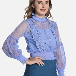 FIMS Bishop Sleeves Lace Inserts Blouson Top image 3