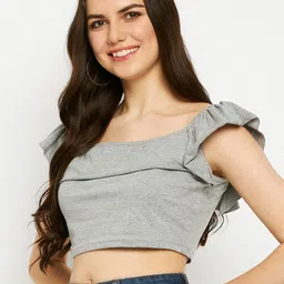 BRINNS Square Neck Flutter Sleeves Layered Pure Cotton Crop Top image 4