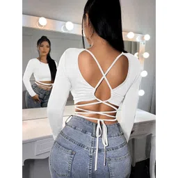 Stylecast X Slyck Long Sleeves Tie-Ups Fitted Crop Top image 4