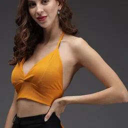 TANDUL Solid Tie-Up Neck Bralette Crop Top image 4