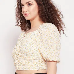 Madame Tie-Up Neck Puff Sleeves Floral Printed Crop Top image 4