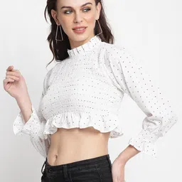 Miaz Lifestyle Women White Ruffles Smocked Crop Top image 4