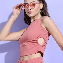 Tokyo Talkies Pink Waist Cut-Out Tank Crop Top image 4
