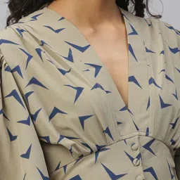 SHOWOFF Beige Print Crepe Wrap Crop Top image 2