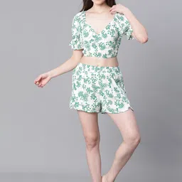 Oxolloxo Floral Printed Bell Sleeve Crepe Crop Top image 3