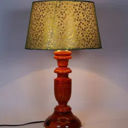 Potenza Green & Gold Fabric Shade Night Lamp With Wood Base By BrightDaisy image 4