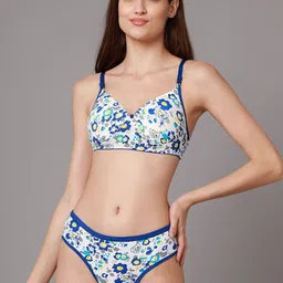 AROUSY Pack of 2 Floral Printed Cotton Lightly Padded Bra & Mid-Rise Brief image 4