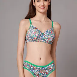 PIBU Pack of 3 Floral Printed Cotton Lightly Padded Bra & Mid-Rise Brief image 5