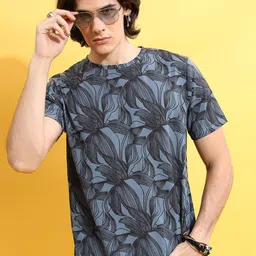 HIGHLANDER Grey Floral Printed Regular Sleeves T-shirt-picture-31