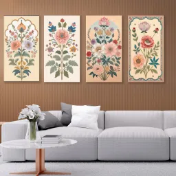 nestroots Floral Canvas Art Collection Set of 4 Printed Wall Painting Stretch Canvas Frame image 1