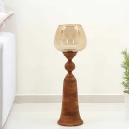royaloak Brown Wood & Metal 3 Glass Lotus Candle Holder Set of 1-picture-35