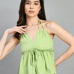 fuchsia PRETTY LOVING THING Halter Neck Tie Ups Empire Top image 1