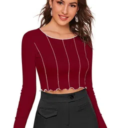 BAESD Striped Round Neck Fitted Crop Top image 1