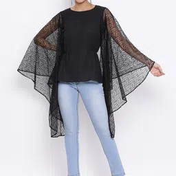 ALL WAYS YOU Round Neck Net Long Flared Sleeve Crepe Regular Top image 1