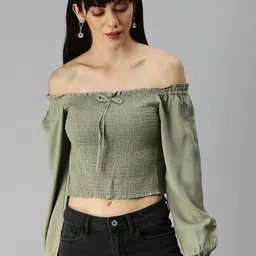 SHOWOFF Off-Shoulder Smocking Bardot Top image 1