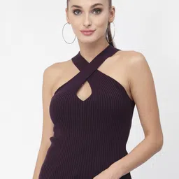 Kalt Purple Solid Halter Neck Top image 1