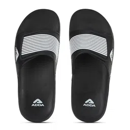 Adda Men Black & White Striped Rubber Sliders image 1