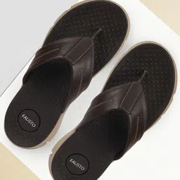FAUSTO Men Brown & Cream-Coloured Thong Flip-Flops image 1