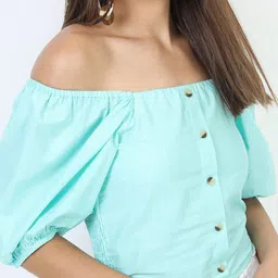 Tokyo Talkies Teal Off-Shoulder Bardot Crop Top image 2