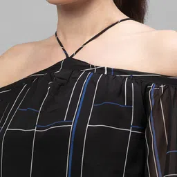 Globus Black Checked Halter Neck Georgette Top image 2