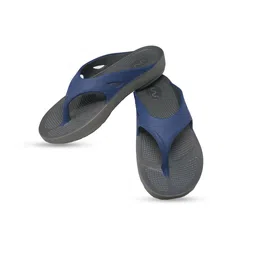 Doubleu Men Grey & Navy Blue Rubber Thong Flip-Flops image 2