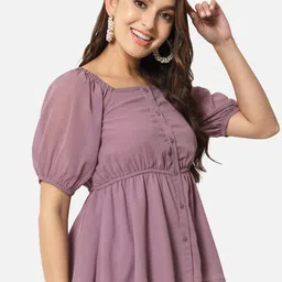 ALL WAYS YOU Puff Sleeve Square Neck Georgette Peplum Top image 3