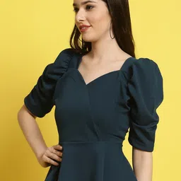 Fabflee Navy Sweetheart Neck Puff Sleeve Top image 3