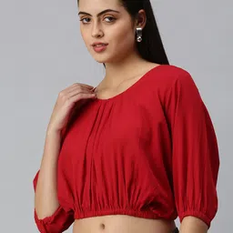 SHOWOFF Round Neck Tie-Up Cinched Waist Crop Top image 3
