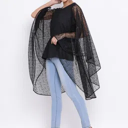 ALL WAYS YOU Round Neck Net Long Flared Sleeve Crepe Regular Top image 3