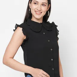 MISH Black Peter Pan Collar Ruffles Georgette Shirt Style Top image 3