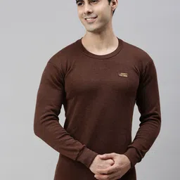 Lux Cottswool Men Pack of 2 Blue & Brown Solid Thermal Tops image 3