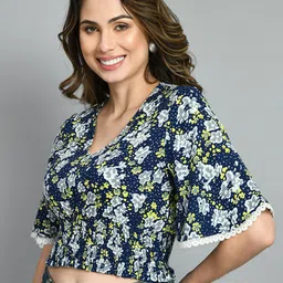 fuchsia PRETTY LOVING THING Floral Print Flared Sleeve Blouson Crop Top image 4