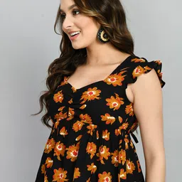 fuchsia PRETTY LOVING THING Floral Print Sweetheart Neck Flutter Sleeve Peplum Top image 4